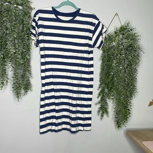 Blue and white striped dress